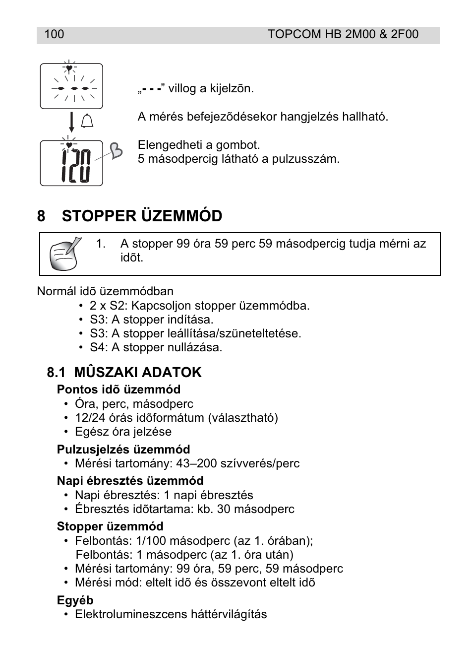 8stopper üzemmód | Topcom HB 2F00 User Manual | Page 100 / 136