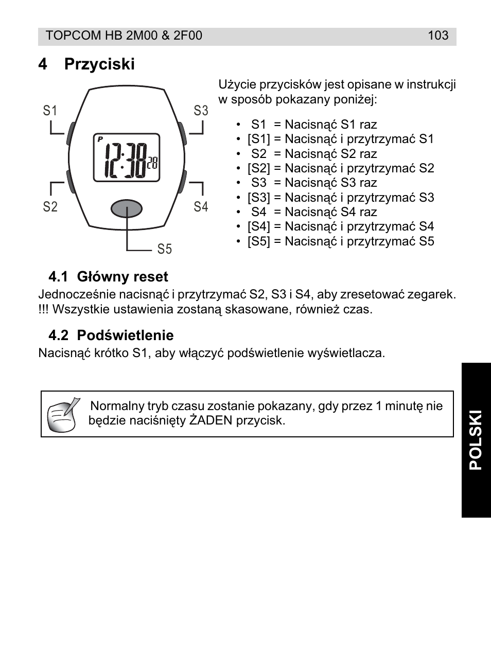 Polski 4 przyciski | Topcom HB 2F00 User Manual | Page 103 / 136