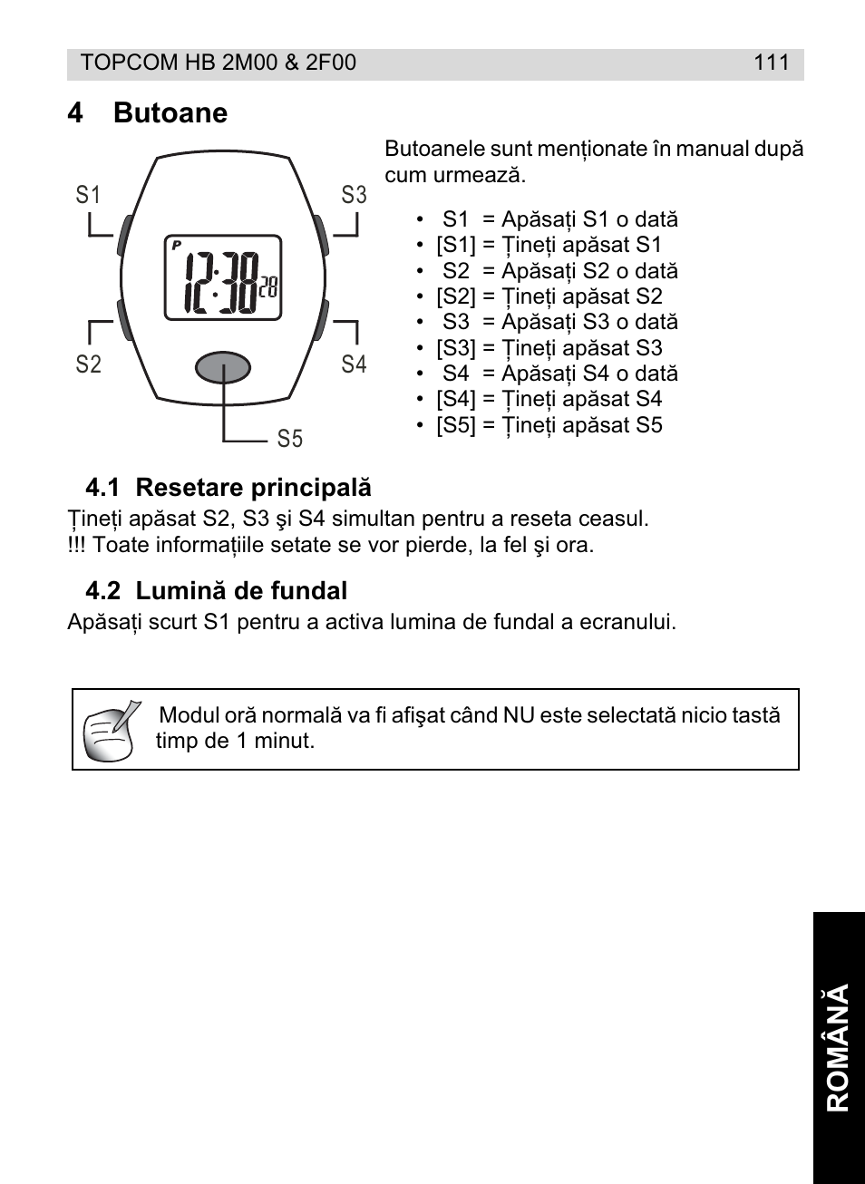 Ro mână 4 butoane | Topcom HB 2F00 User Manual | Page 111 / 136