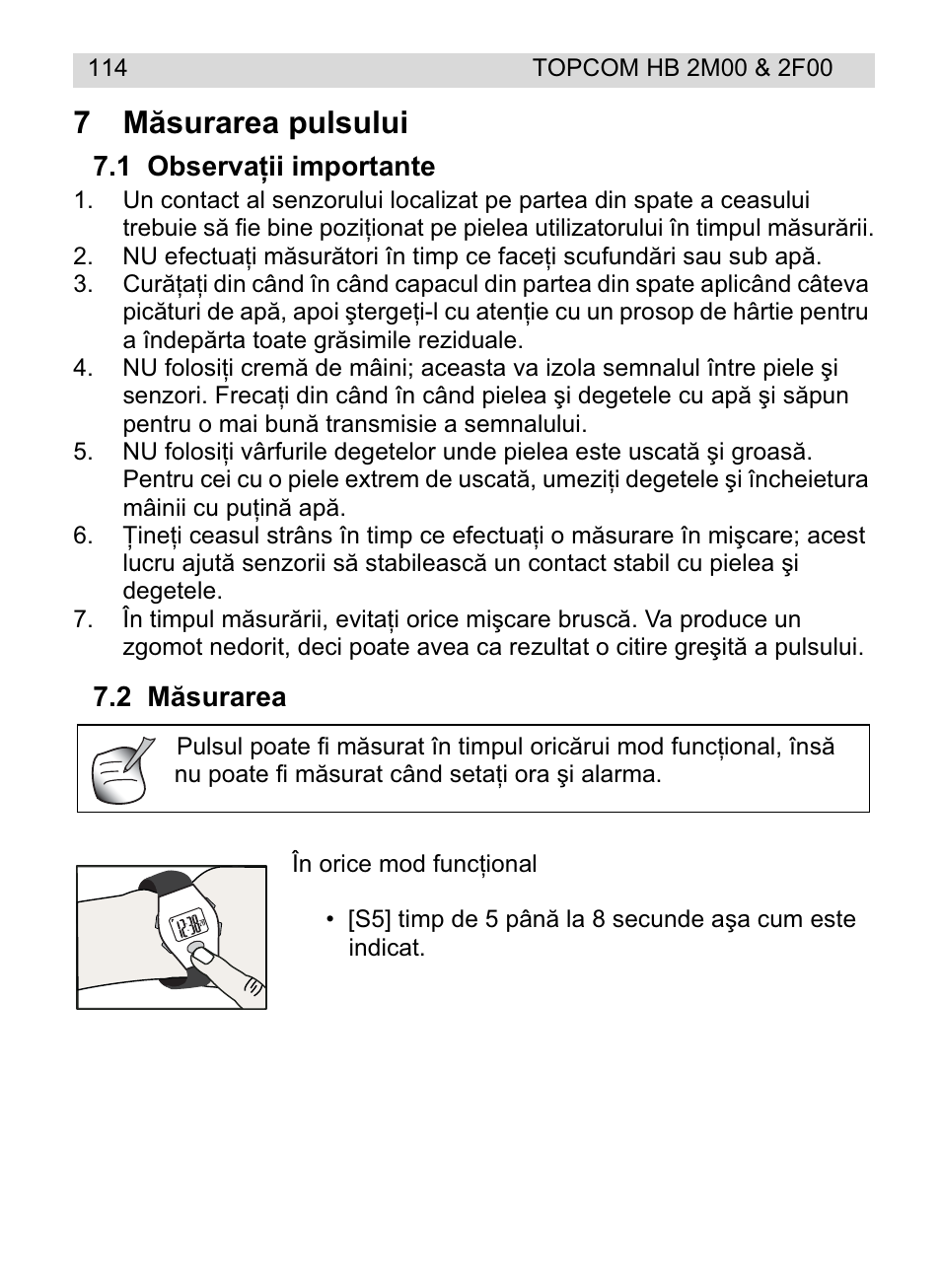 7măsurarea pulsului | Topcom HB 2F00 User Manual | Page 114 / 136