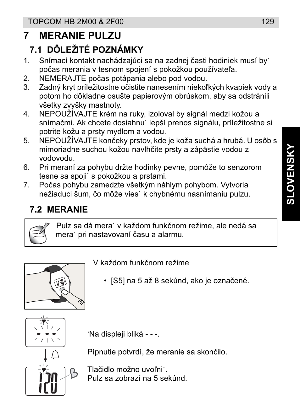 Slovensky 7 meranie pulzu | Topcom HB 2F00 User Manual | Page 129 / 136