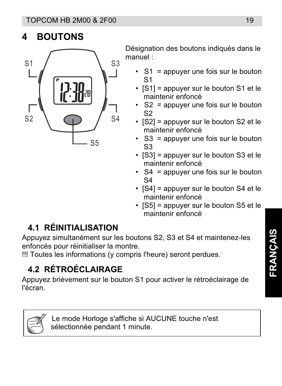 Fr ançais 4 boutons | Topcom HB 2F00 User Manual | Page 19 / 136