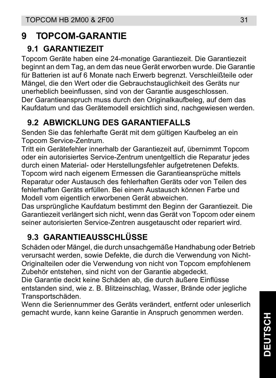 Topcom HB 2F00 User Manual | Page 31 / 136