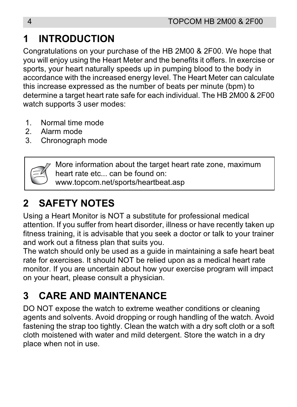 1introduction, 3care and maintenance | Topcom HB 2F00 User Manual | Page 4 / 136
