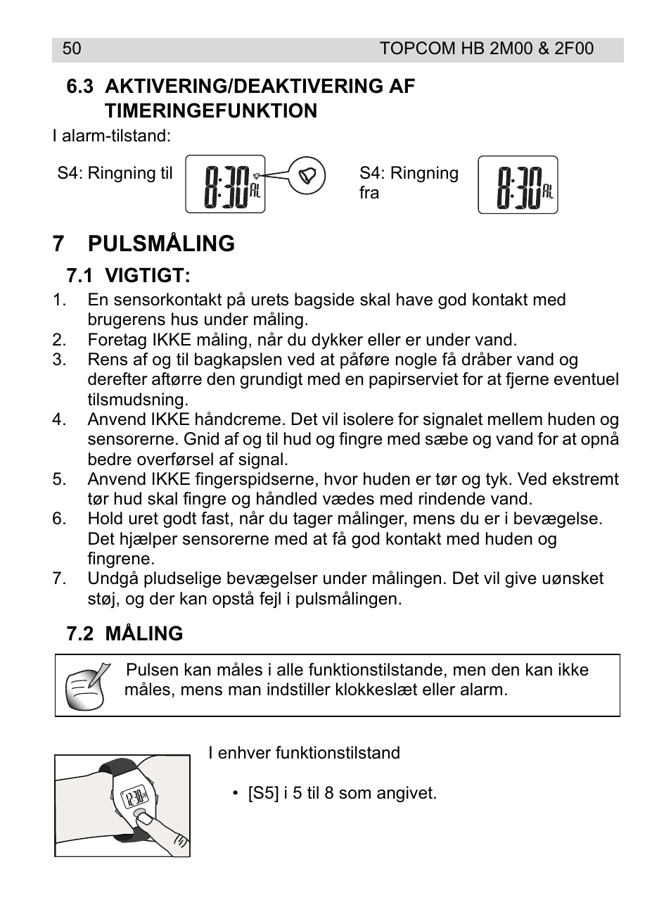 7pulsmåling | Topcom HB 2F00 User Manual | Page 50 / 136