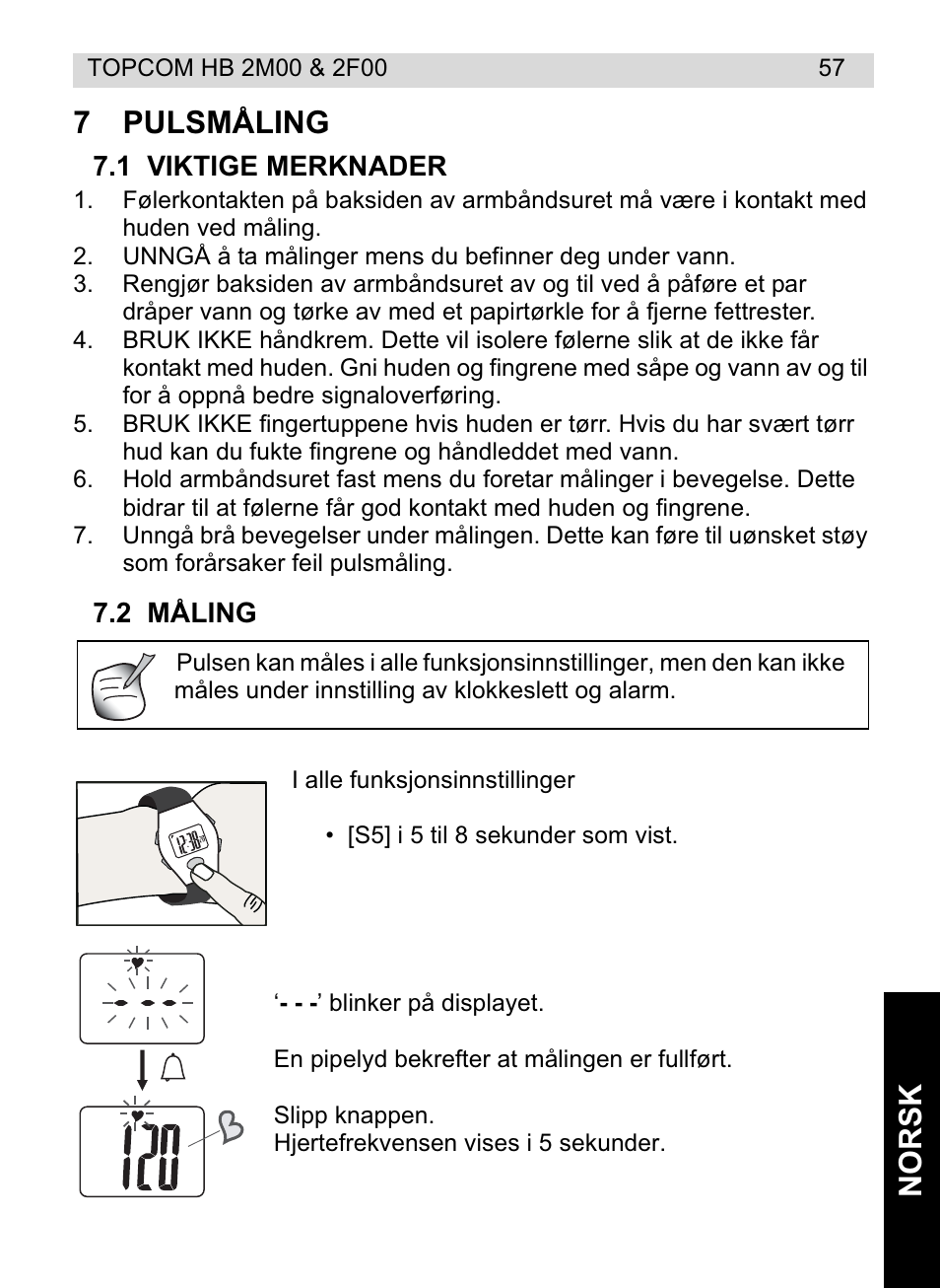 Norsk 7 pulsmåling | Topcom HB 2F00 User Manual | Page 57 / 136
