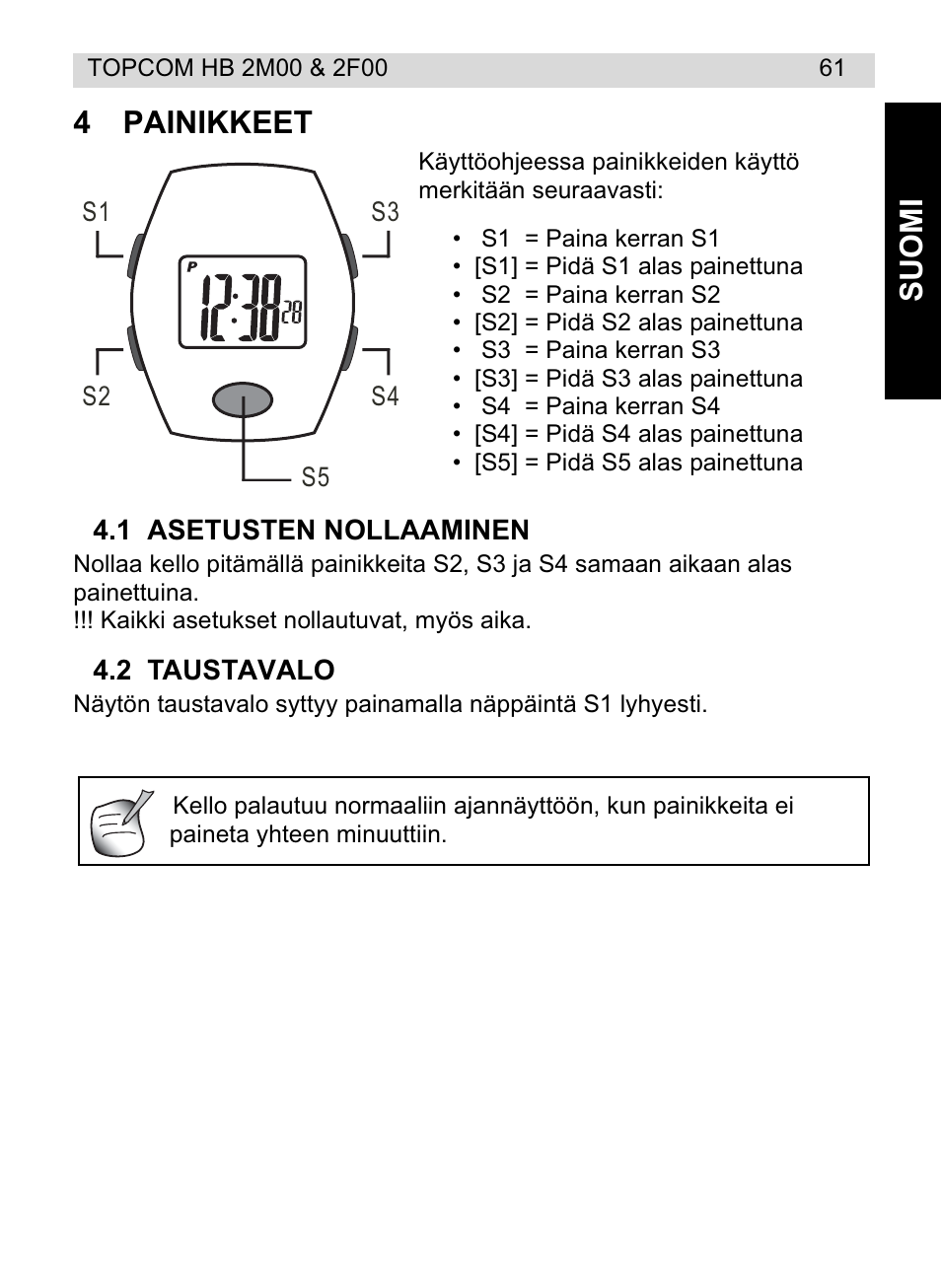 Suom i 4 painikkeet | Topcom HB 2F00 User Manual | Page 61 / 136