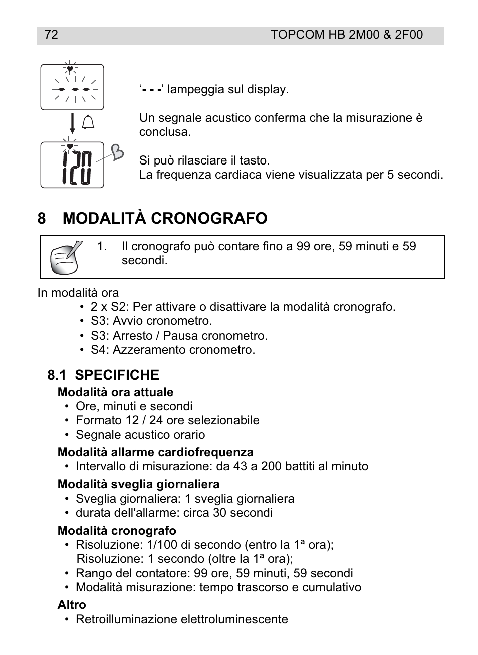 8modalità cronografo | Topcom HB 2F00 User Manual | Page 72 / 136