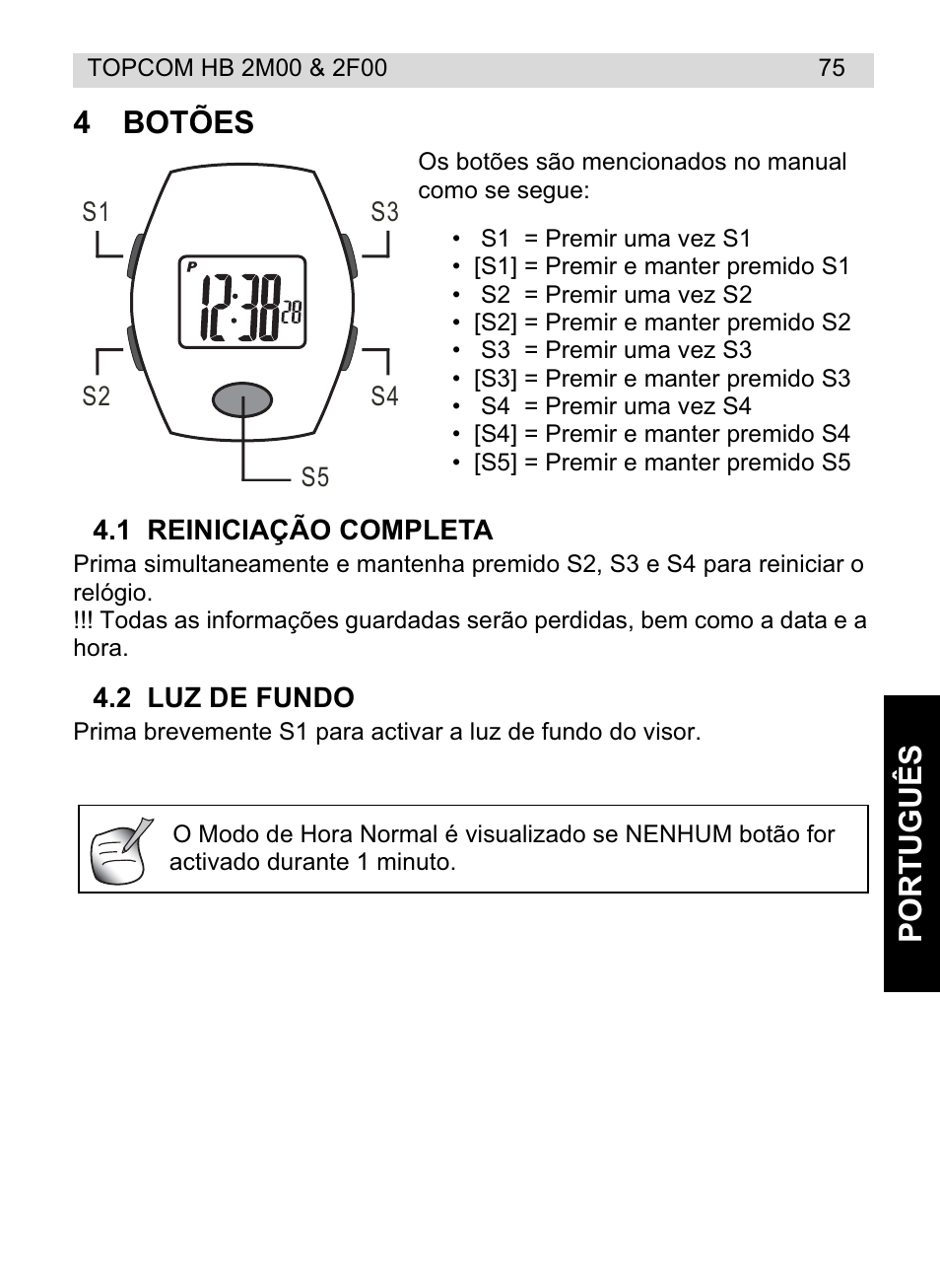 Portu guês 4 botões | Topcom HB 2F00 User Manual | Page 75 / 136