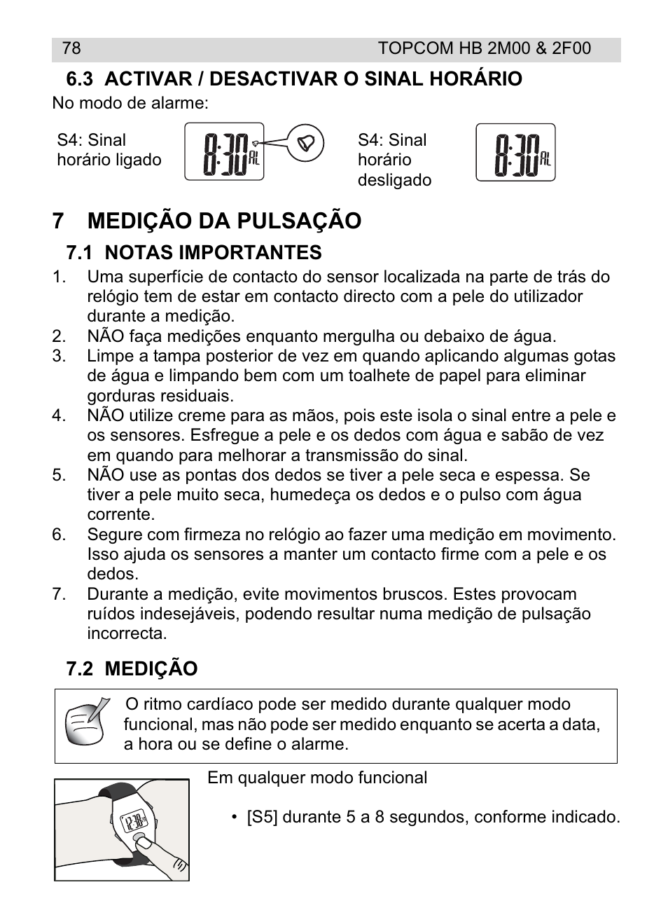7medição da pulsação | Topcom HB 2F00 User Manual | Page 78 / 136