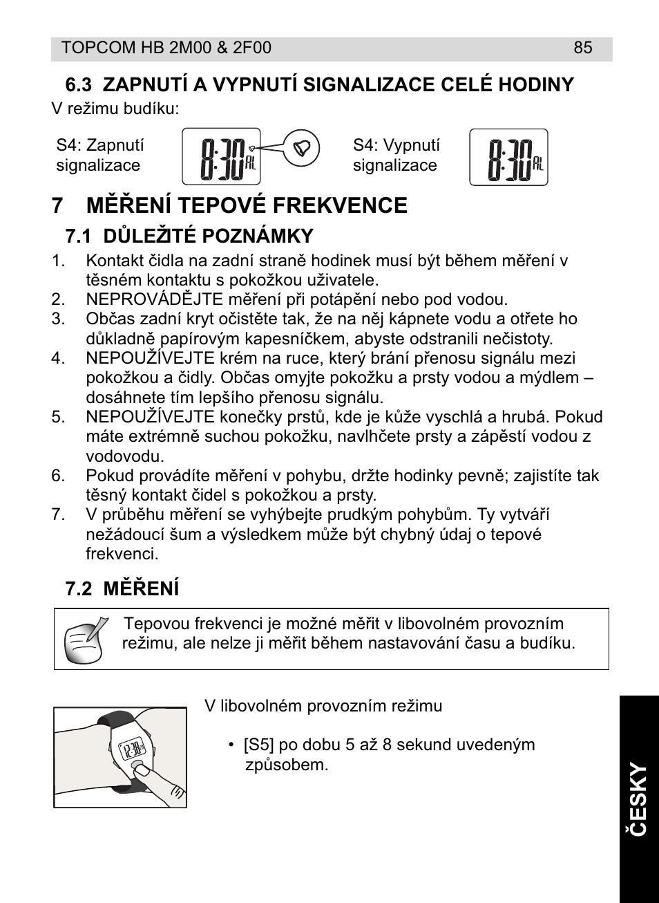 Ýe sk y, 7mċěení tepové frekvence | Topcom HB 2F00 User Manual | Page 85 / 136