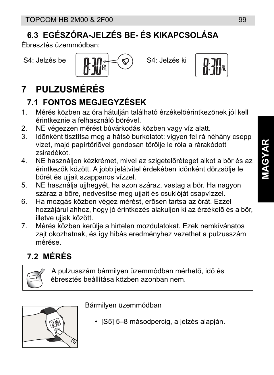 Magyar, 7pulzusmérés | Topcom HB 2F00 User Manual | Page 99 / 136