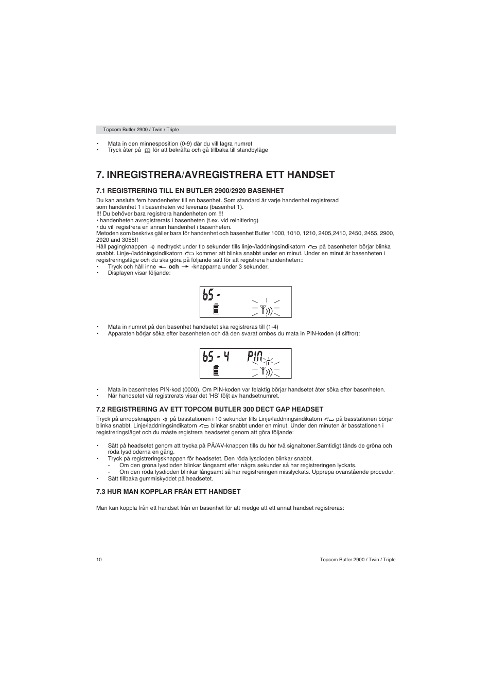 Inregistrera/avregistrera ett handset | Topcom BUTLER 2900 User Manual | Page 10 / 56