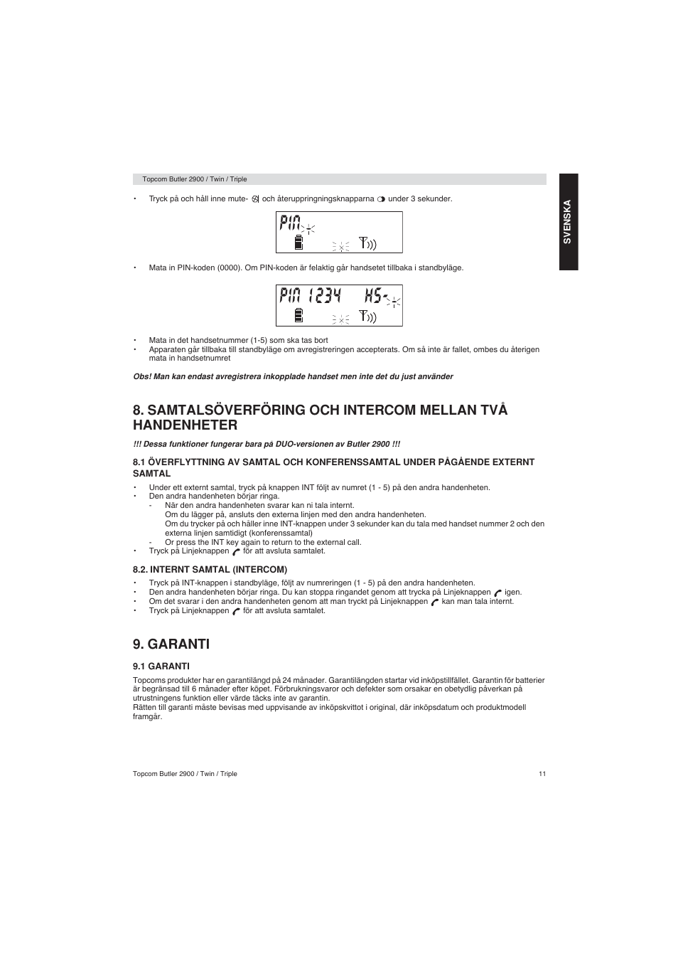 Garanti | Topcom BUTLER 2900 User Manual | Page 11 / 56