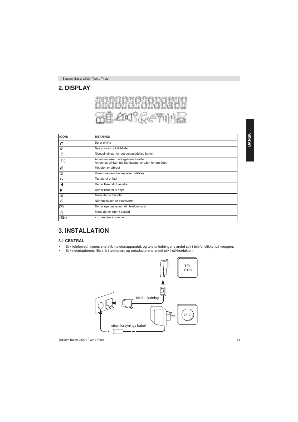 Display 3. installation | Topcom BUTLER 2900 User Manual | Page 15 / 56