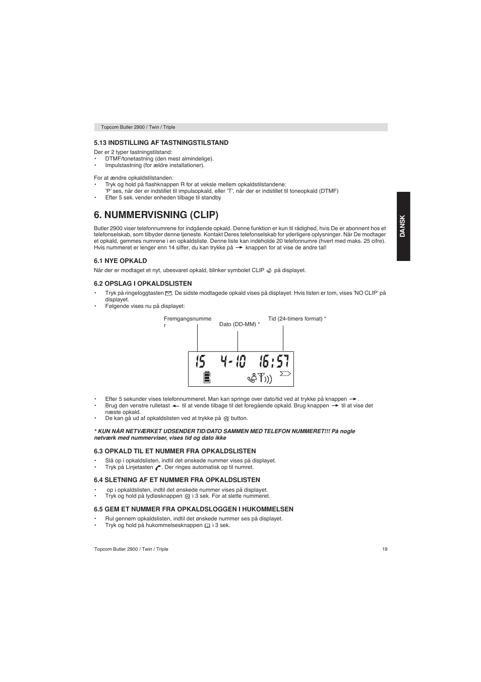 Nummervisning (clip) | Topcom BUTLER 2900 User Manual | Page 19 / 56