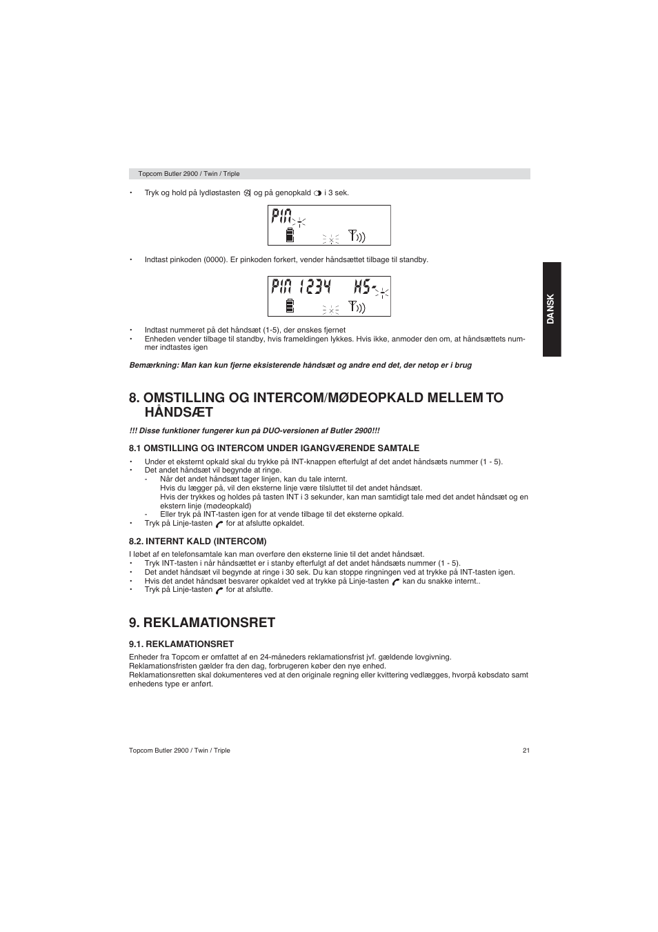 Reklamationsret | Topcom BUTLER 2900 User Manual | Page 21 / 56