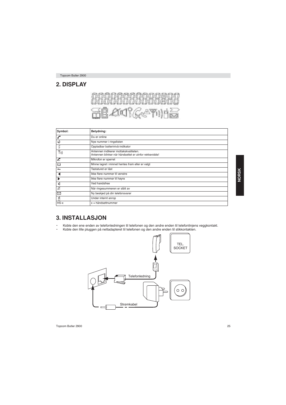 Display 3. installasjon | Topcom BUTLER 2900 User Manual | Page 25 / 56