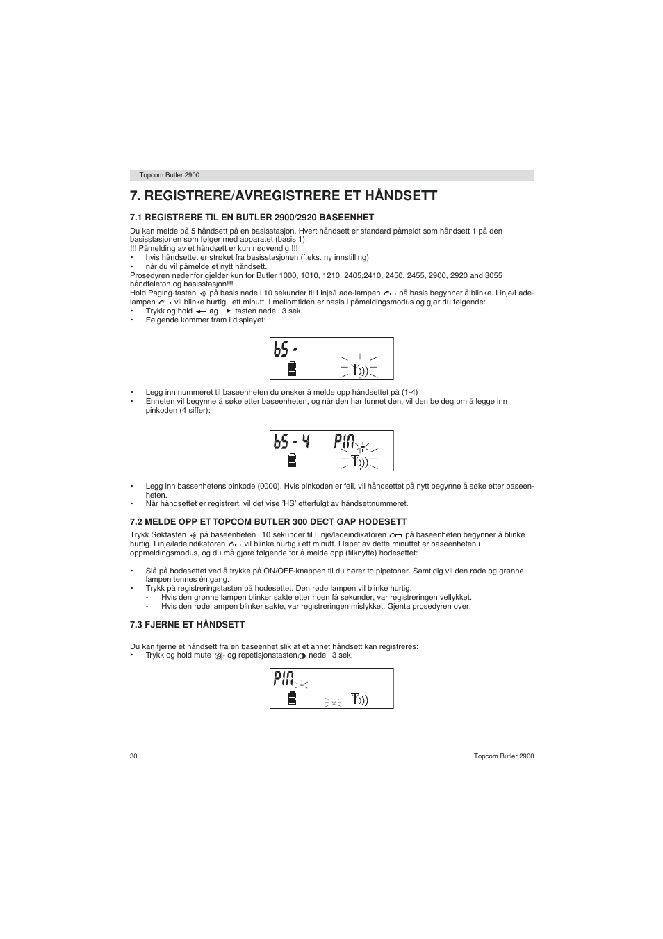 Registrere/avregistrere et håndsett | Topcom BUTLER 2900 User Manual | Page 30 / 56