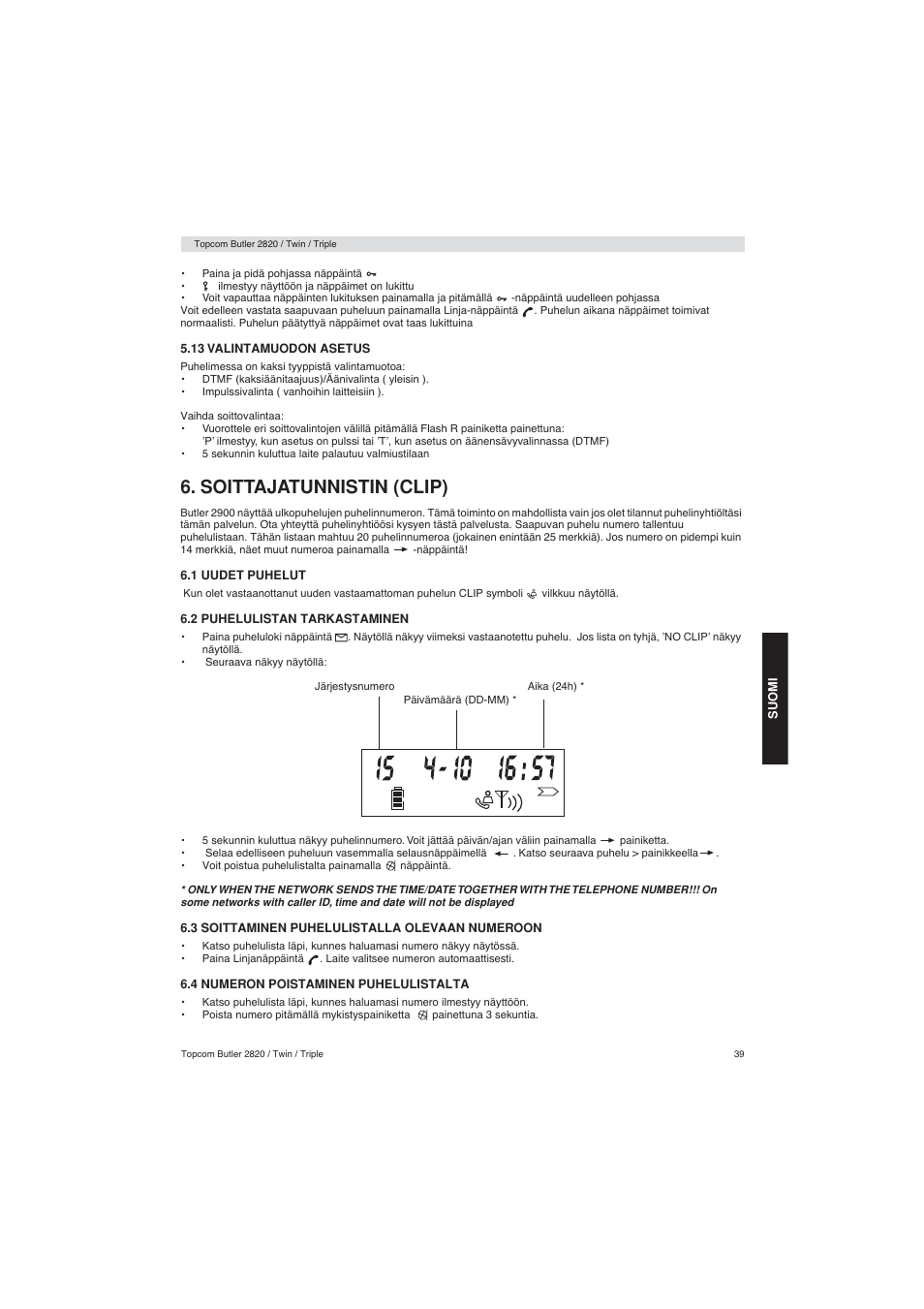 Soittajatunnistin (clip) | Topcom BUTLER 2900 User Manual | Page 39 / 56