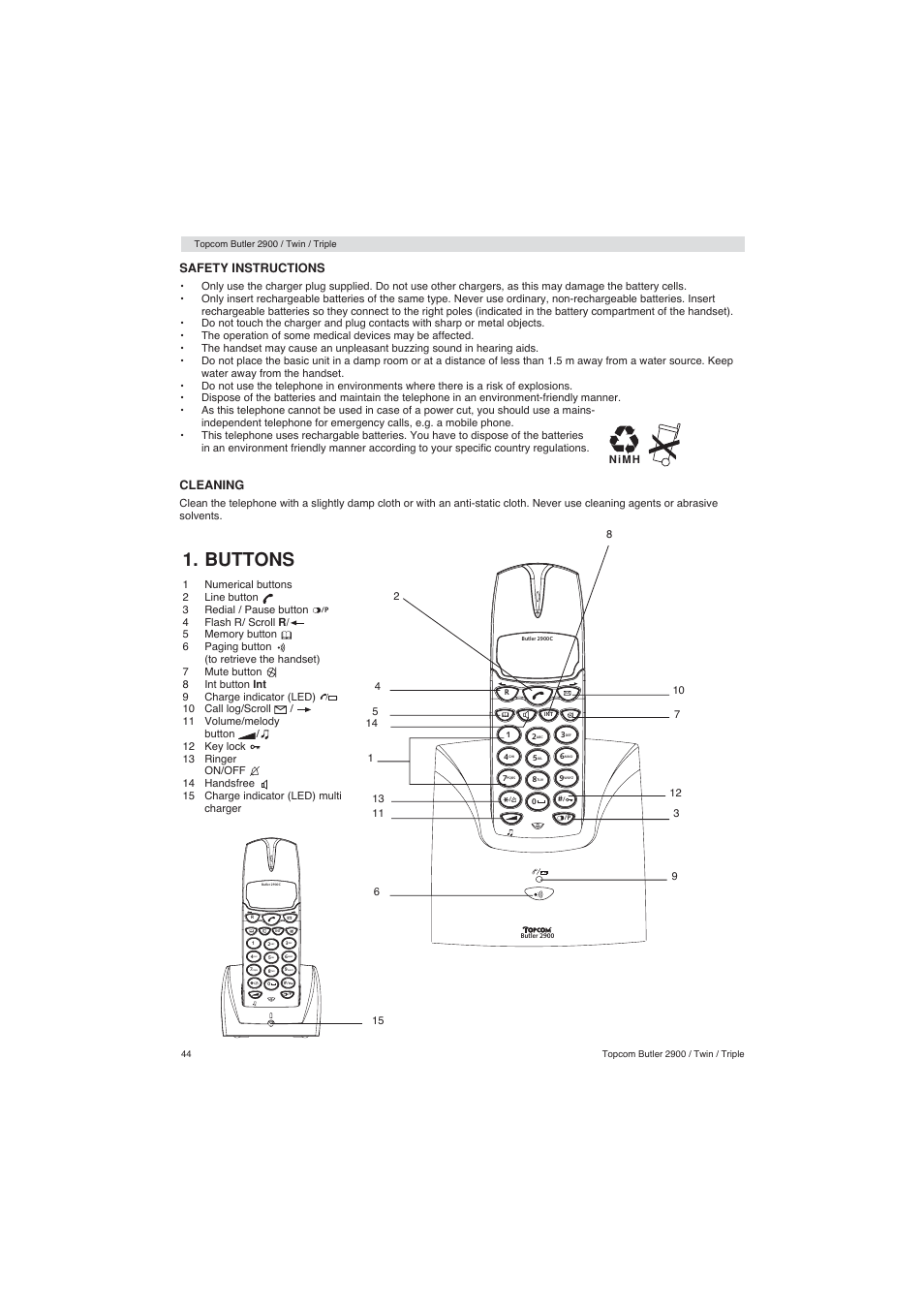 Buttons | Topcom BUTLER 2900 User Manual | Page 44 / 56