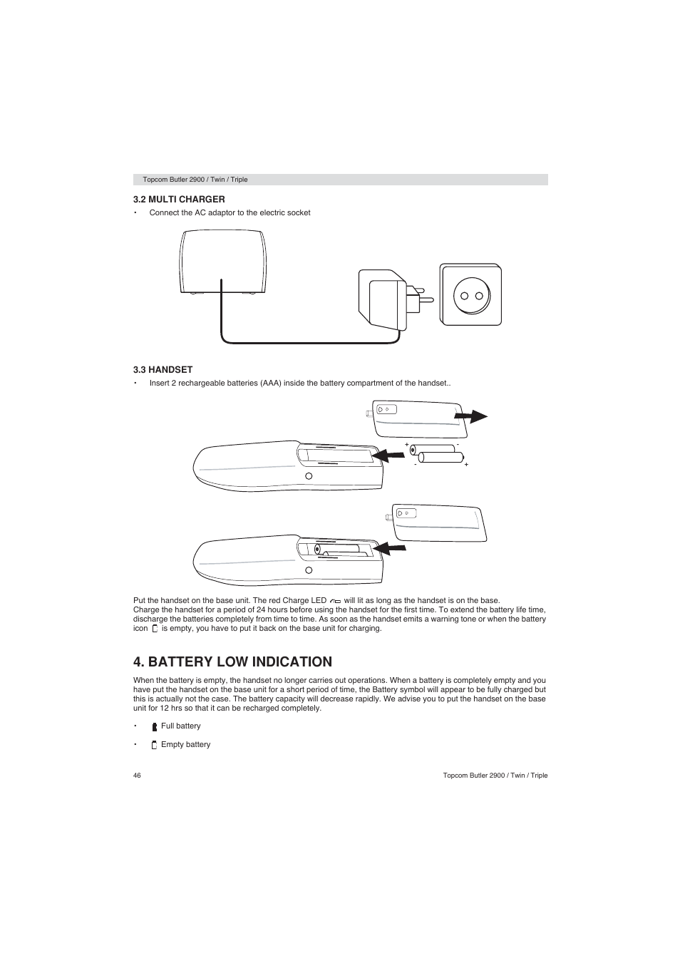 Battery low indication | Topcom BUTLER 2900 User Manual | Page 46 / 56