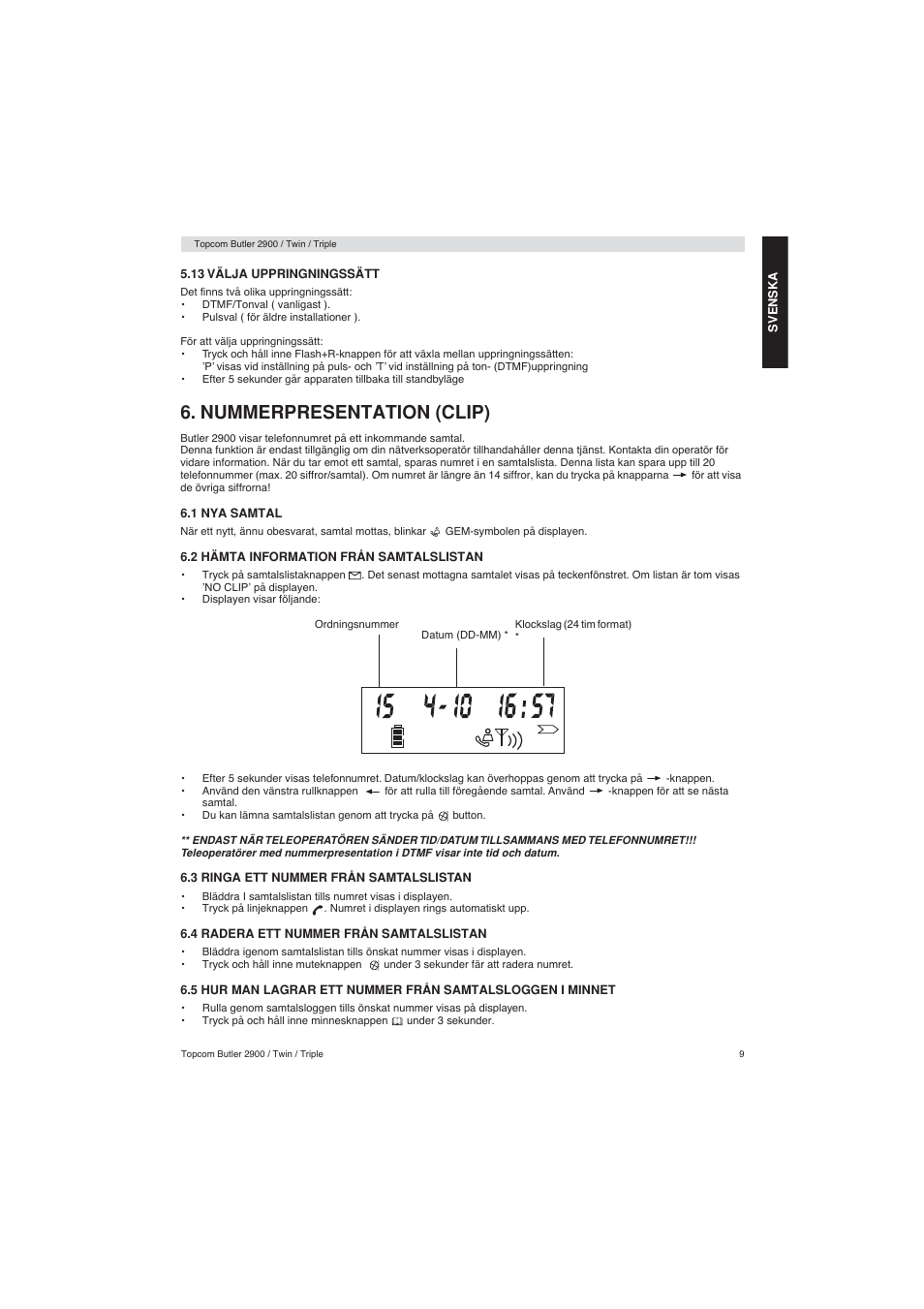 Nummerpresentation (clip) | Topcom BUTLER 2900 User Manual | Page 9 / 56