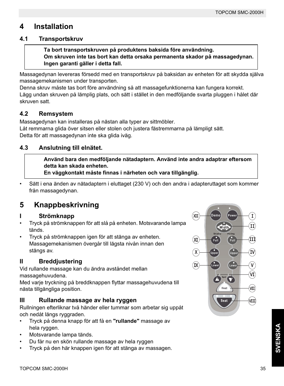 4installation, 5knappbeskrivning | Topcom SMC-2000H User Manual | Page 35 / 108