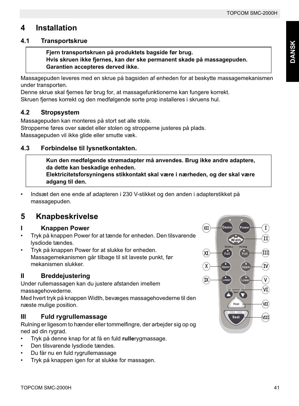 4installation, 5knapbeskrivelse | Topcom SMC-2000H User Manual | Page 41 / 108