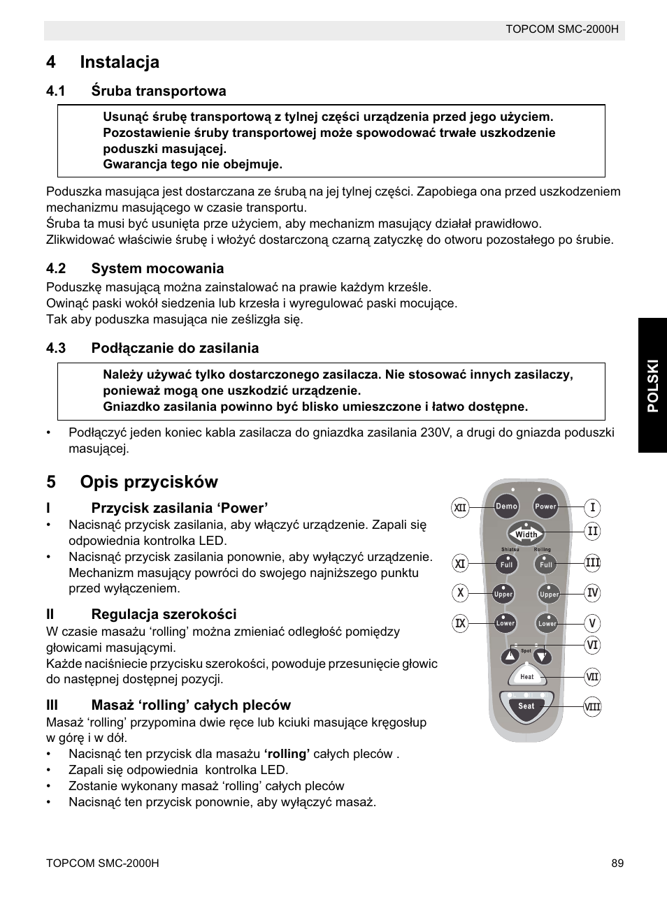 4instalacja, 5opis przycisków | Topcom SMC-2000H User Manual | Page 89 / 108