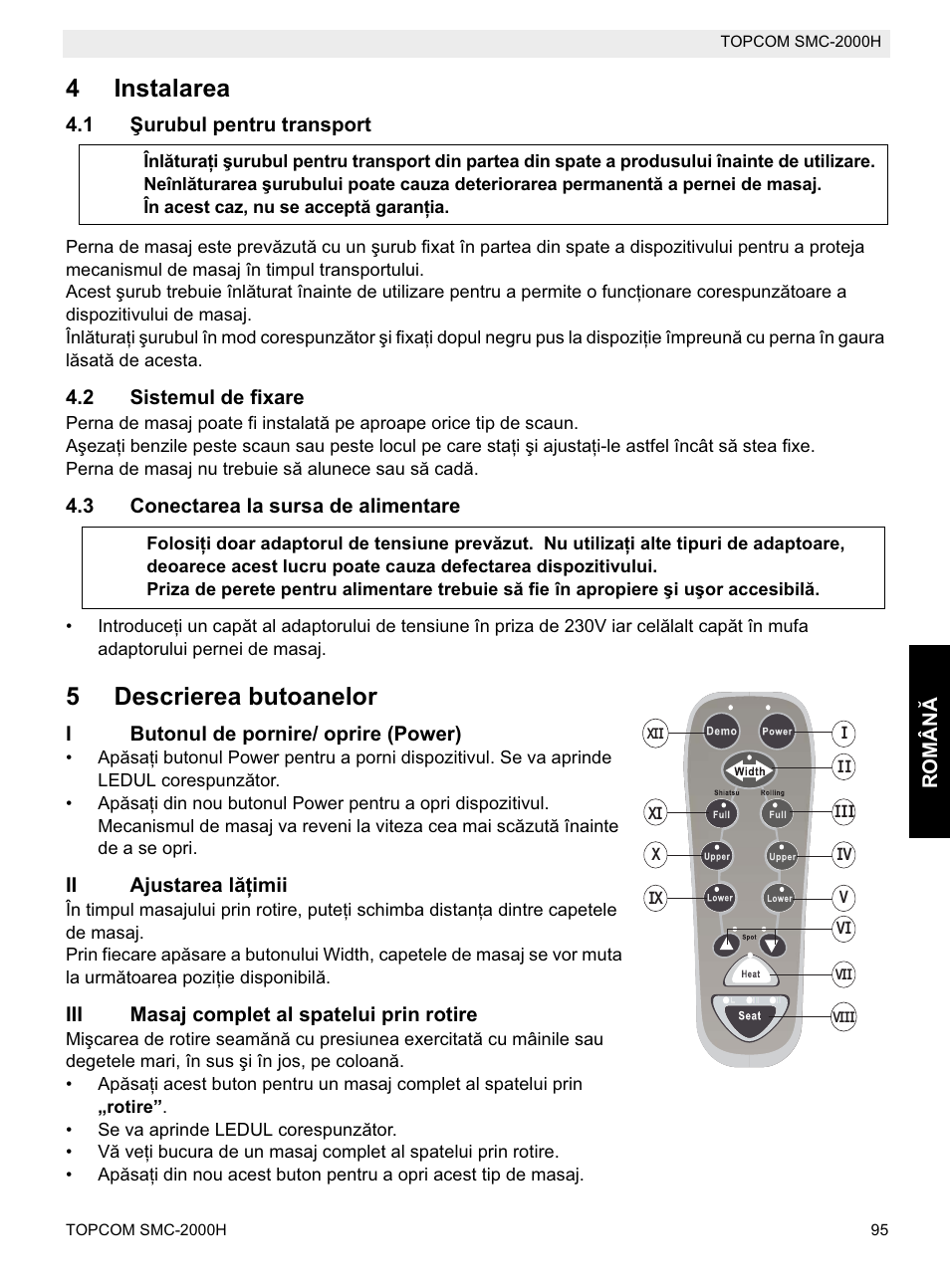 4instalarea, 5descrierea butoanelor | Topcom SMC-2000H User Manual | Page 95 / 108