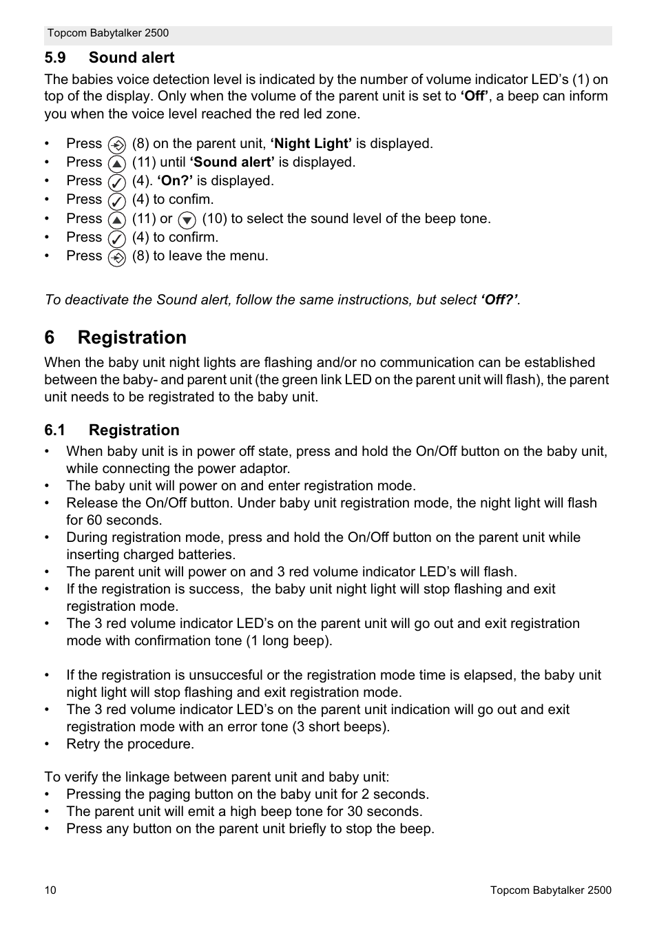 6registration | Topcom BABYTALKER 2500 User Manual | Page 10 / 166