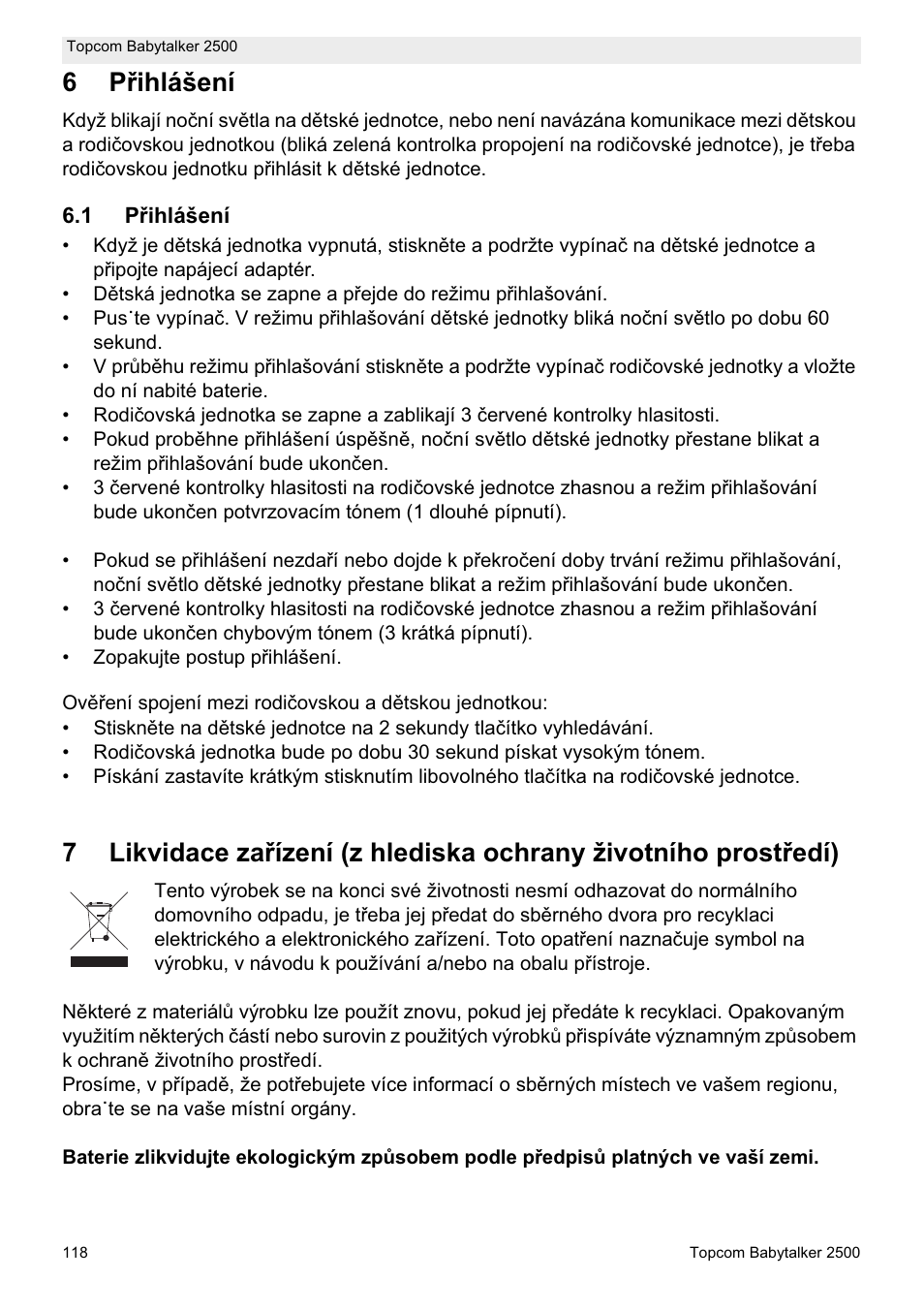 6pĝihlášení | Topcom BABYTALKER 2500 User Manual | Page 118 / 166
