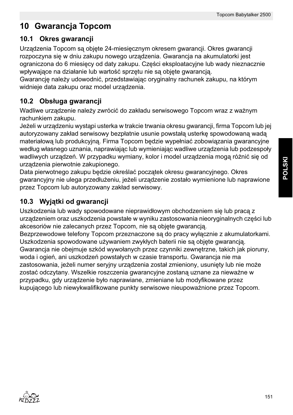 10 gwarancja topcom | Topcom BABYTALKER 2500 User Manual | Page 151 / 166