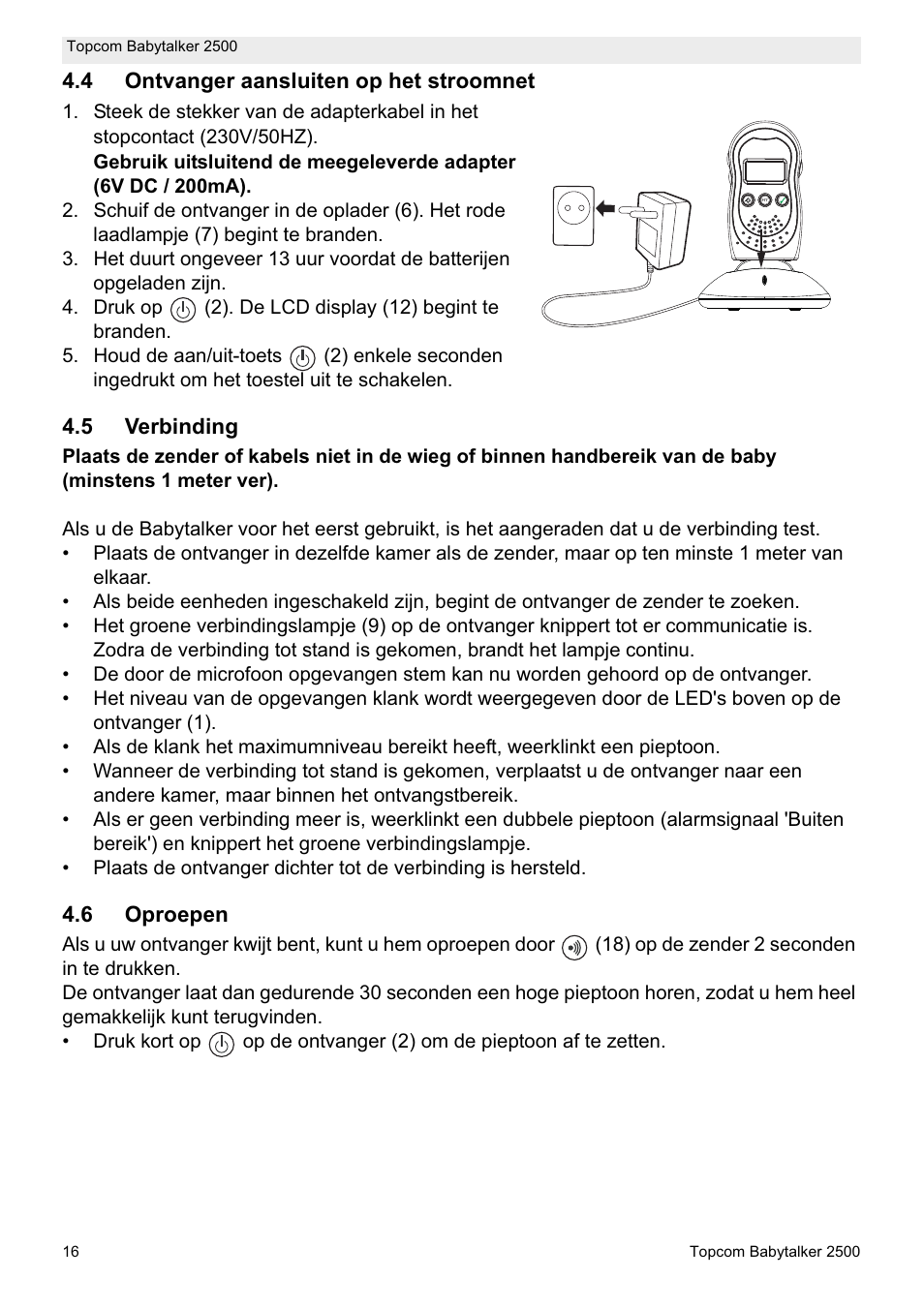 Topcom BABYTALKER 2500 User Manual | Page 16 / 166