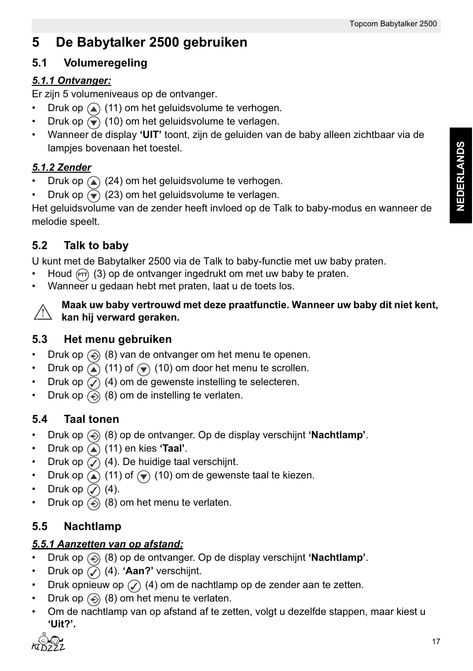 Topcom BABYTALKER 2500 User Manual | Page 17 / 166
