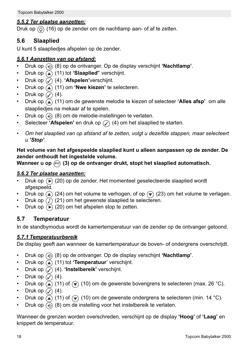 Topcom BABYTALKER 2500 User Manual | Page 18 / 166