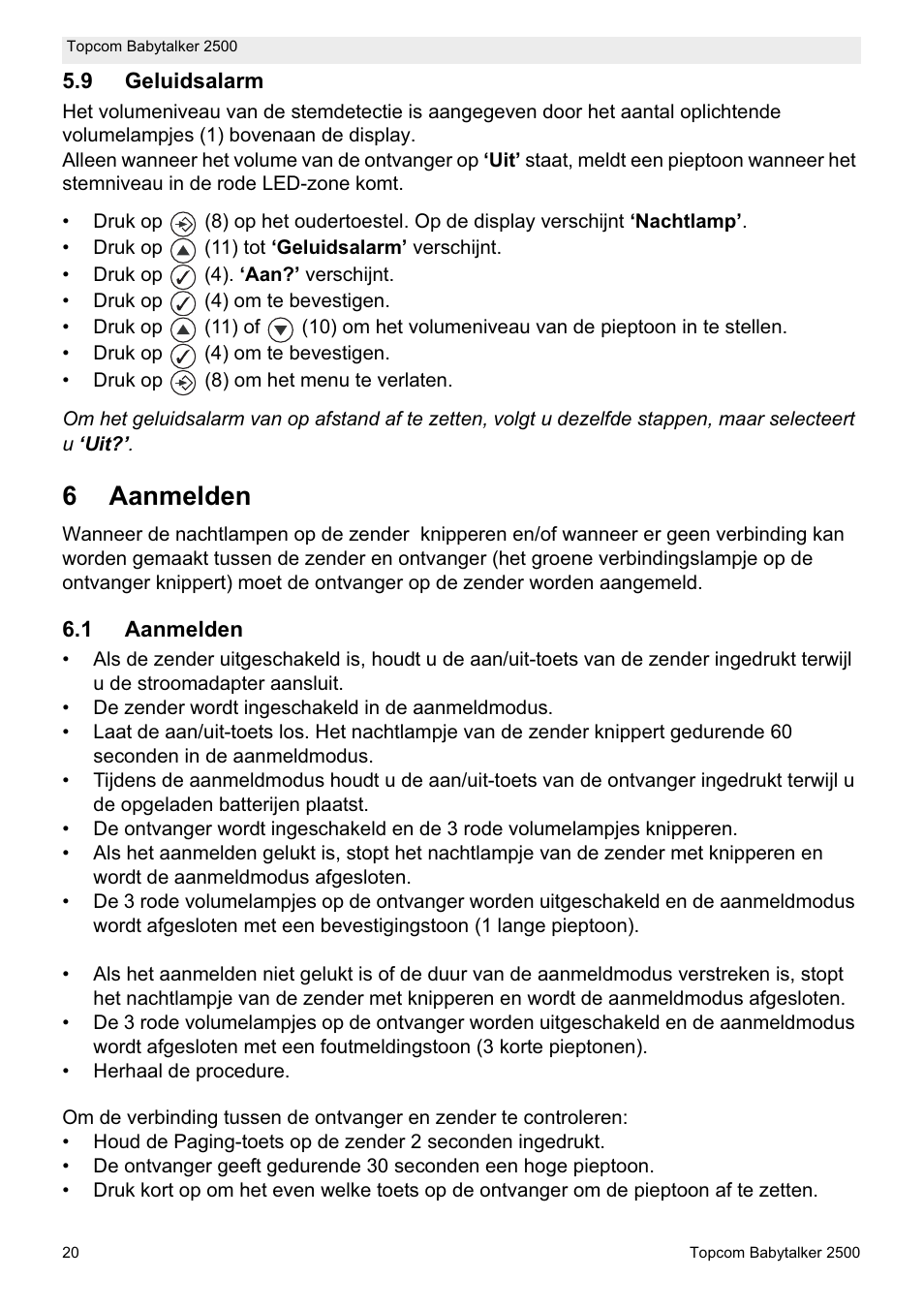 6aanmelden | Topcom BABYTALKER 2500 User Manual | Page 20 / 166