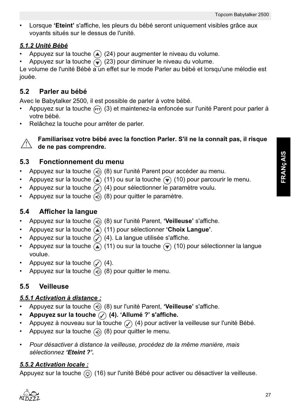 Topcom BABYTALKER 2500 User Manual | Page 27 / 166