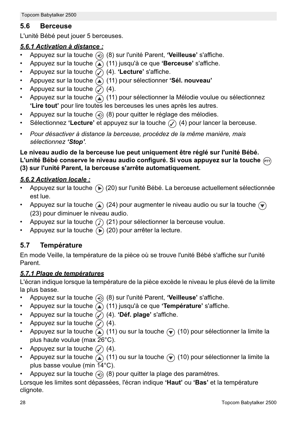 Topcom BABYTALKER 2500 User Manual | Page 28 / 166