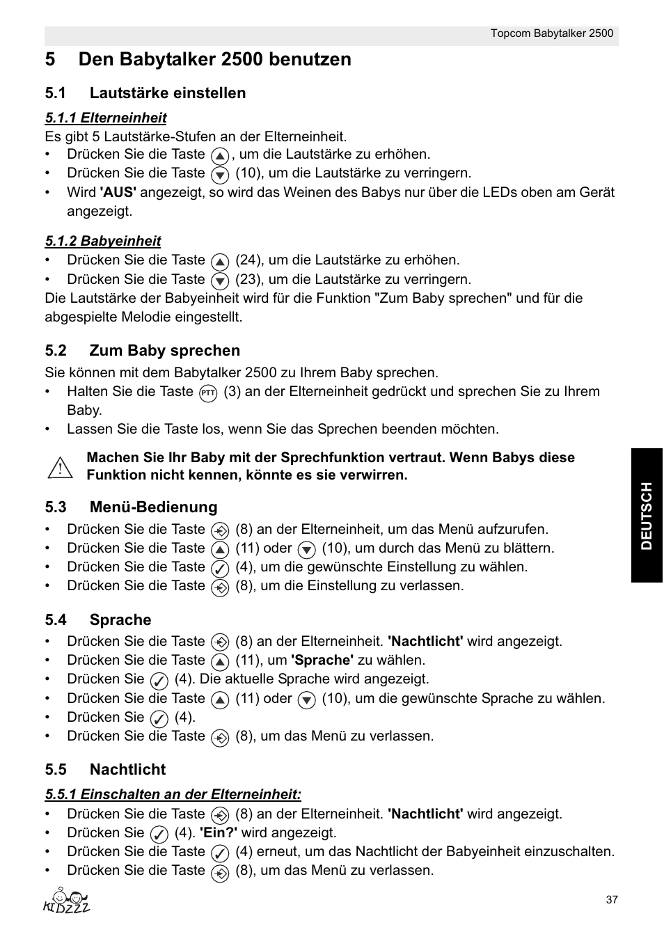 Topcom BABYTALKER 2500 User Manual | Page 37 / 166