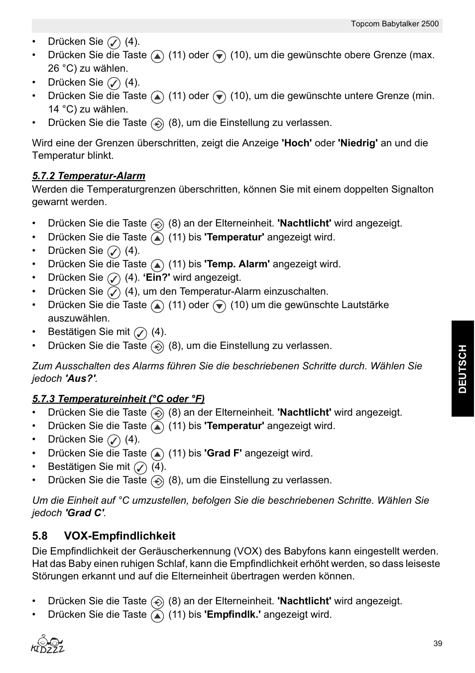 Topcom BABYTALKER 2500 User Manual | Page 39 / 166