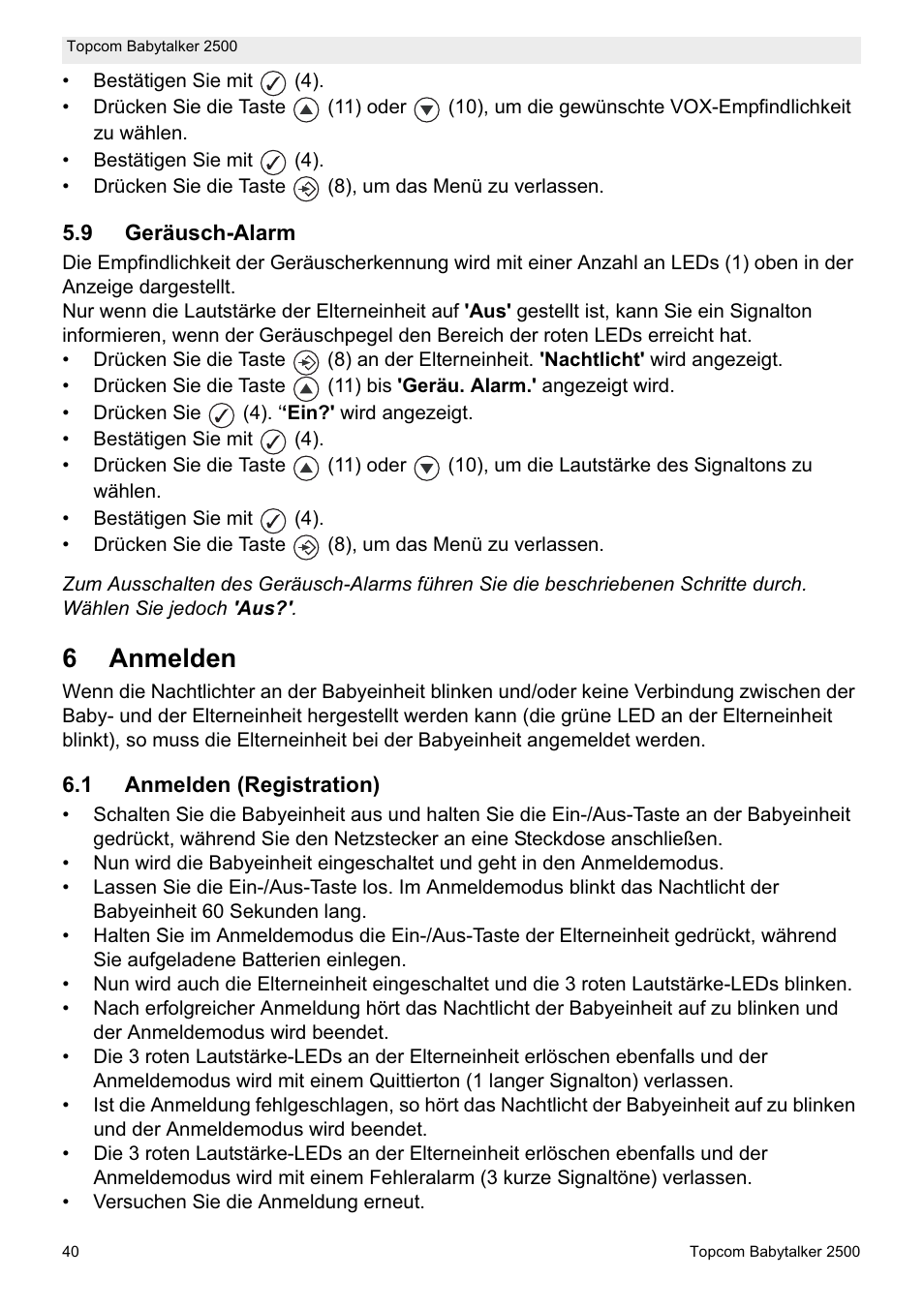 6anmelden | Topcom BABYTALKER 2500 User Manual | Page 40 / 166