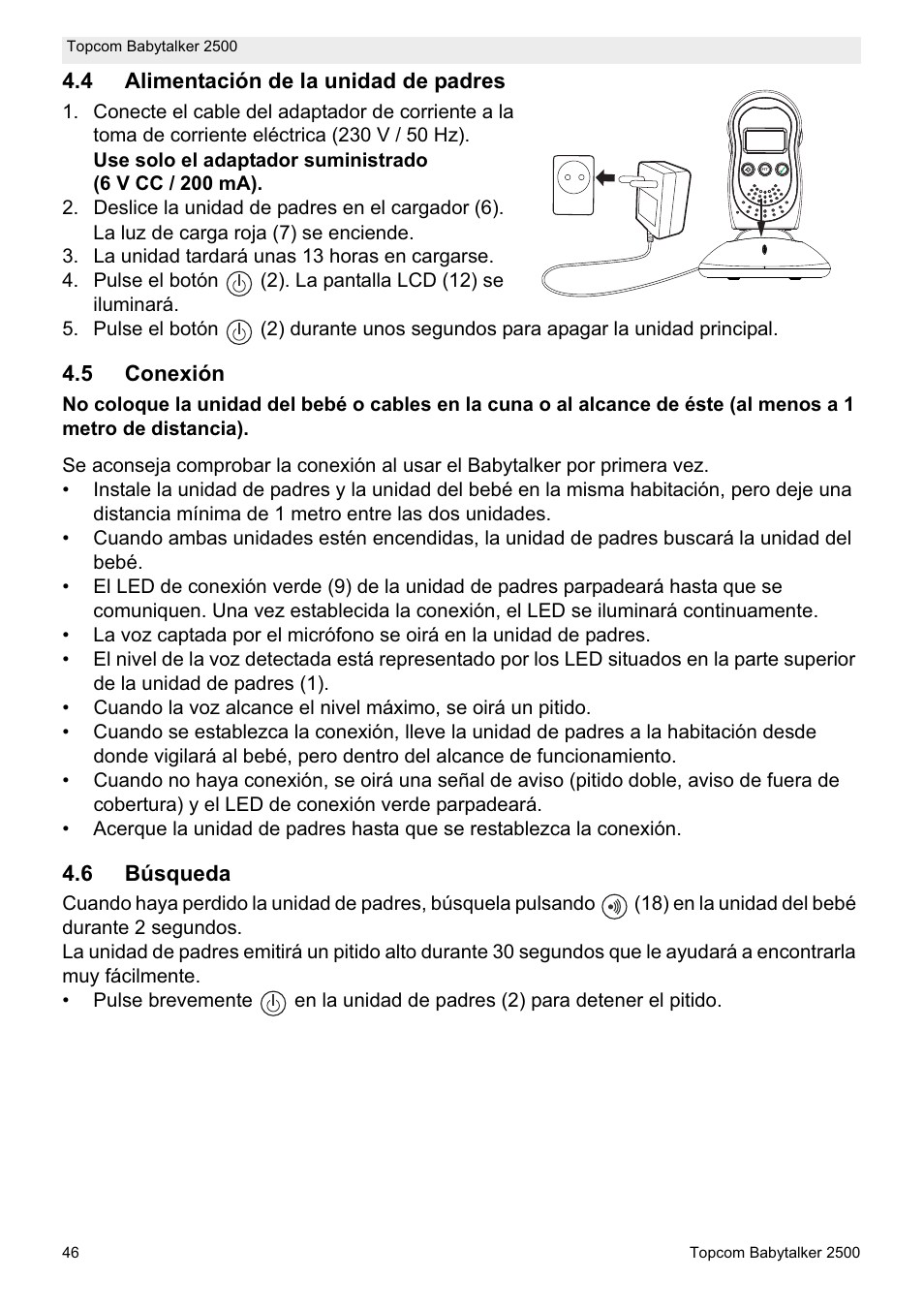 Topcom BABYTALKER 2500 User Manual | Page 46 / 166