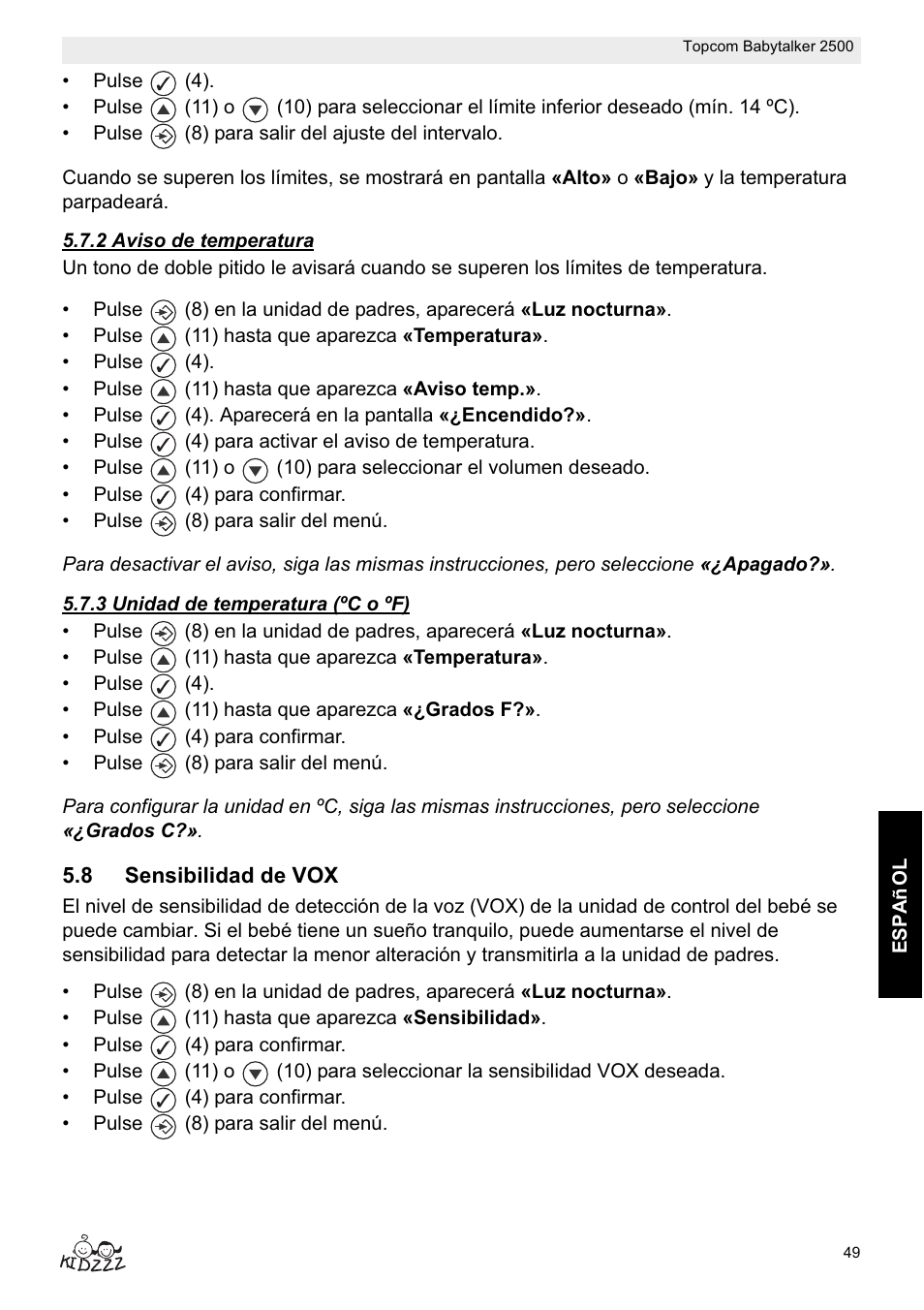 Topcom BABYTALKER 2500 User Manual | Page 49 / 166