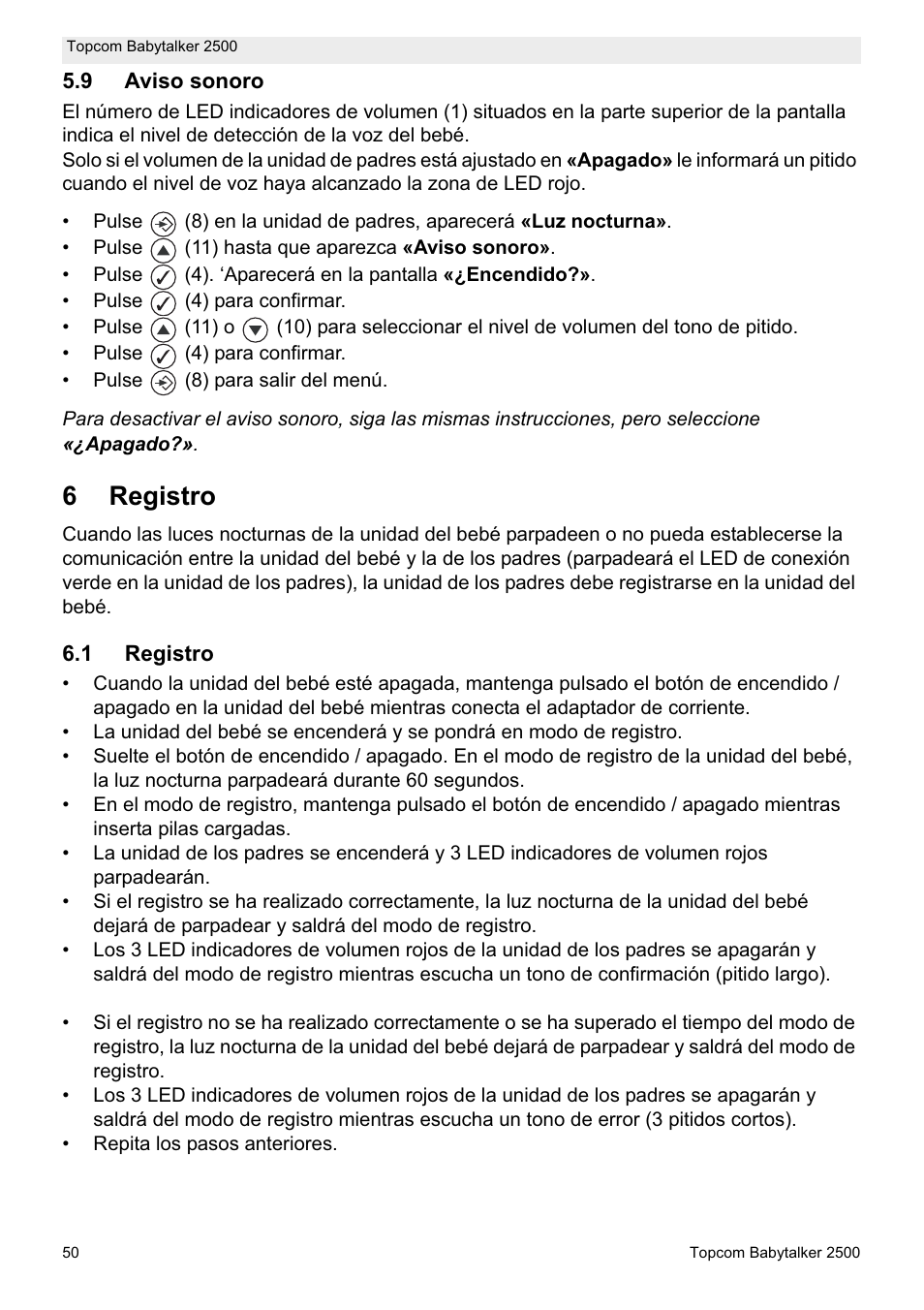 6registro | Topcom BABYTALKER 2500 User Manual | Page 50 / 166