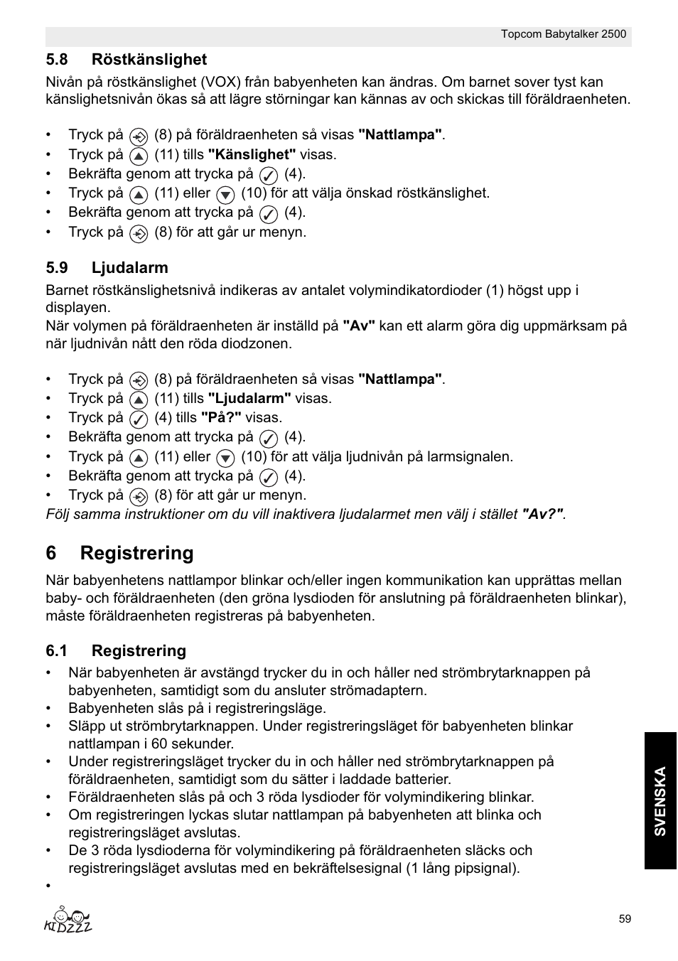 6registrering | Topcom BABYTALKER 2500 User Manual | Page 59 / 166