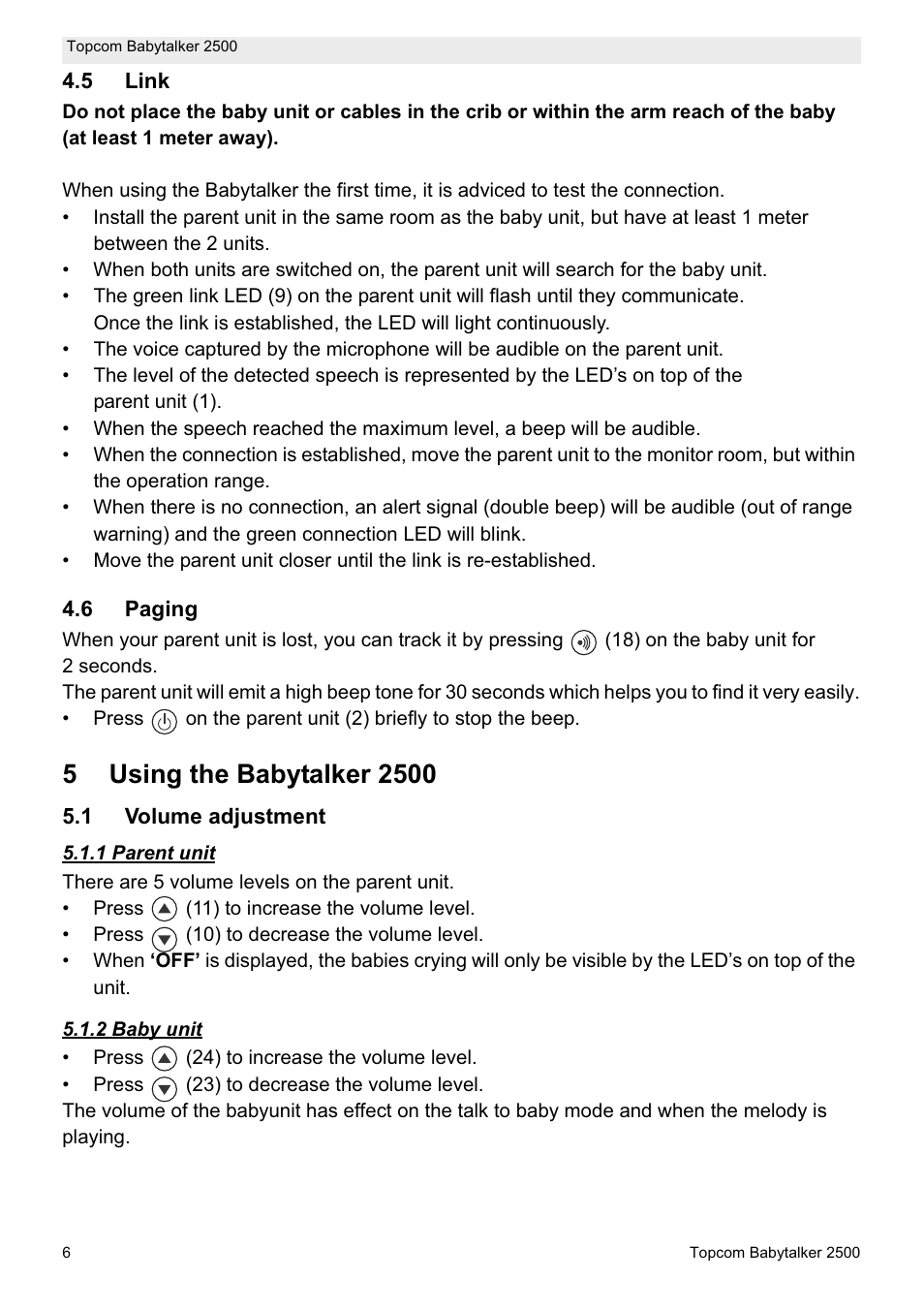Topcom BABYTALKER 2500 User Manual | Page 6 / 166