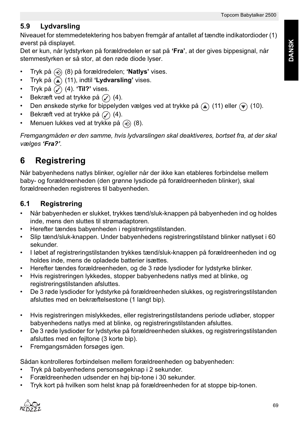 6registrering | Topcom BABYTALKER 2500 User Manual | Page 69 / 166