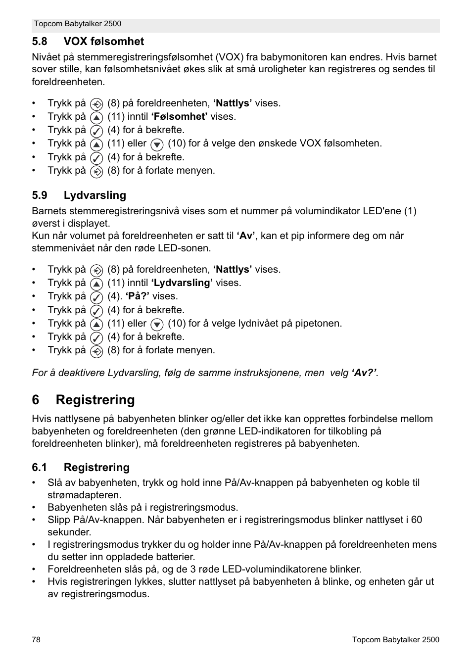 6registrering | Topcom BABYTALKER 2500 User Manual | Page 78 / 166